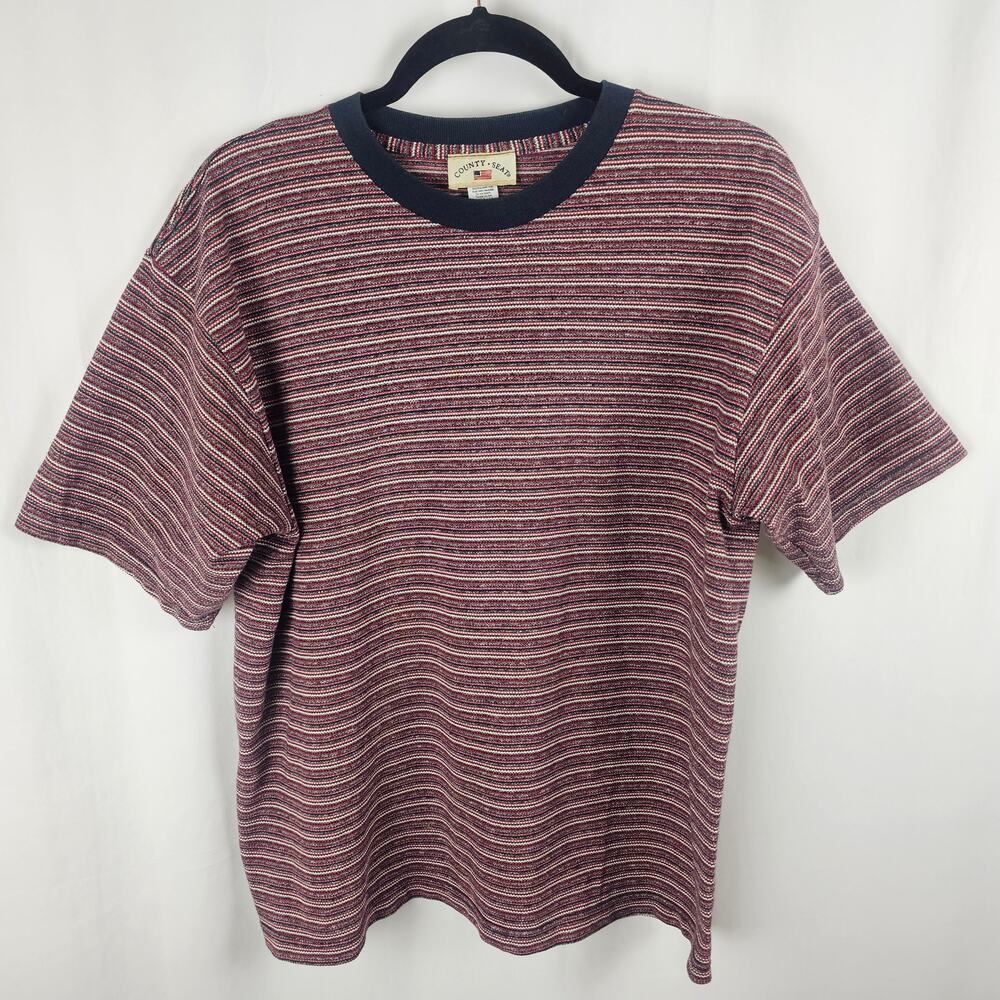 County Seat Vintage 80s USA Knit Stripe Tee Shirt Women's Medium Cotton